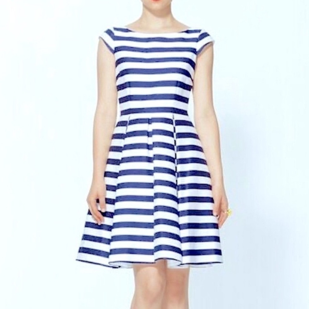 Kate Spade Blue and White Pleated Midi Dress